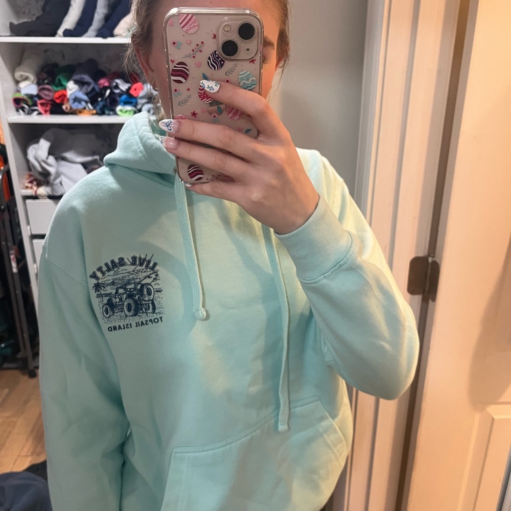 Mint Green/Light Blue Hoodie with Graphic Print